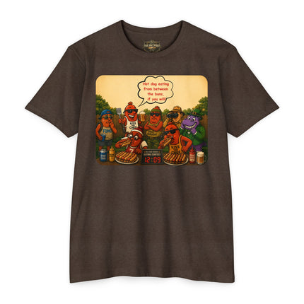 Ballpark Snorkel™ Hot Dog Eating Contest T-Shirt | Backyard BBQ Humor Tee Unisex CVC Jersey T-shirt