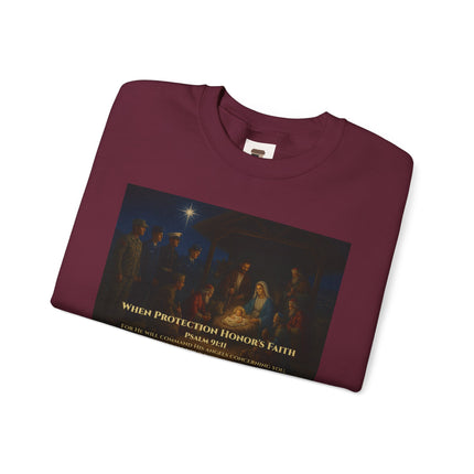 Military Nativity Sweatshirt – When Protection Honors Faith – Psalm 91:11 – Religious Path & Harper Collection