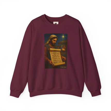 Luke 2:11 Nativity Scroll Sweatshirt – For Unto You Is Born This Day – Religious Path Collection