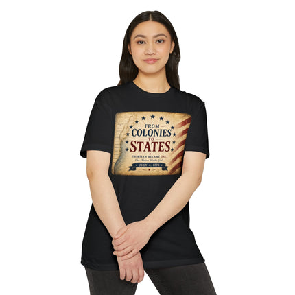 From Colonies to States – 1776 Patriotic July 4th Shirt = Unisex CVC Jersey T-shirt