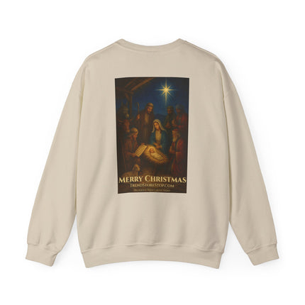 Religious Path Nativity Sweatshirt – Merry Christmas Back Print – Harper Military Edition – Christian Christmas Crewneck
