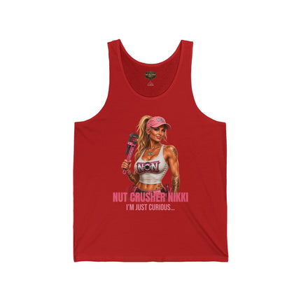 Nut Crusher Nikki™ “I’m Just Curious…” Unisex Jersey Tank Top