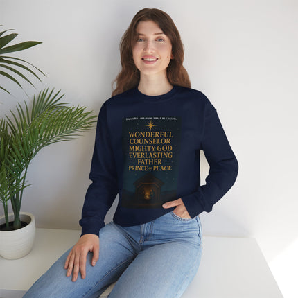 Isaiah 9:6 Nativity Sweatshirt – Wonderful Counselor, Mighty God, Everlasting Father, Prince of Peace – Religious Path Collection