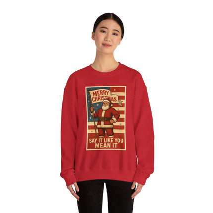 Merry Christmas Revival Sweatshirt | Say It Like You Mean It | Patriotic Holiday Crewneck by Trend Store Stop