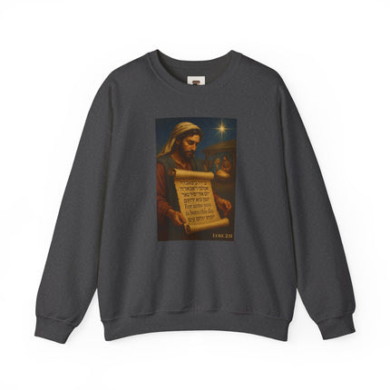 Luke 2:11 Nativity Scroll Sweatshirt – For Unto You Is Born This Day – Religious Path Collection