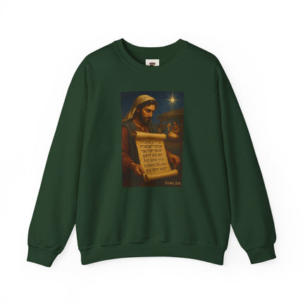 Luke 2:11 Nativity Scroll Sweatshirt – For Unto You Is Born This Day – Religious Path Collection