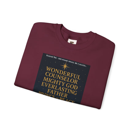Isaiah 9:6 Nativity Sweatshirt – Wonderful Counselor, Mighty God, Everlasting Father, Prince of Peace – Religious Path Collection
