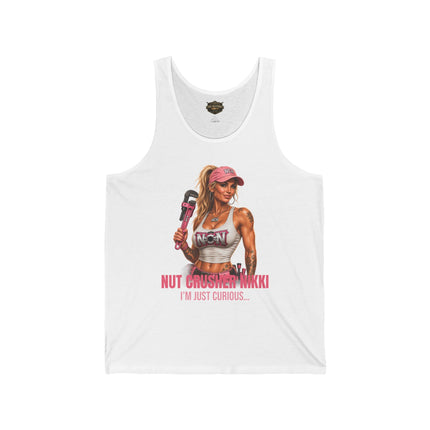Nut Crusher Nikki™ “I’m Just Curious…” Unisex Jersey Tank Top
