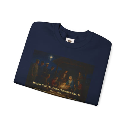 Military Nativity Sweatshirt – When Protection Honors Faith – Psalm 91:11 – Religious Path & Harper Collection