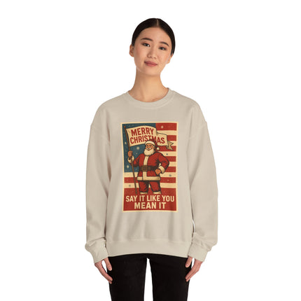 Merry Christmas Revival Sweatshirt | Say It Like You Mean It | Patriotic Holiday Crewneck by Trend Store Stop