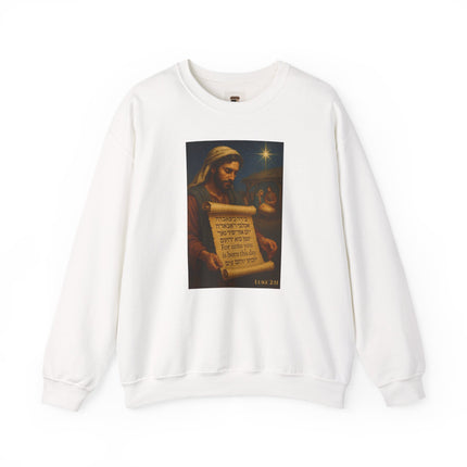 Luke 2:11 Nativity Scroll Sweatshirt – For Unto You Is Born This Day – Religious Path Collection
