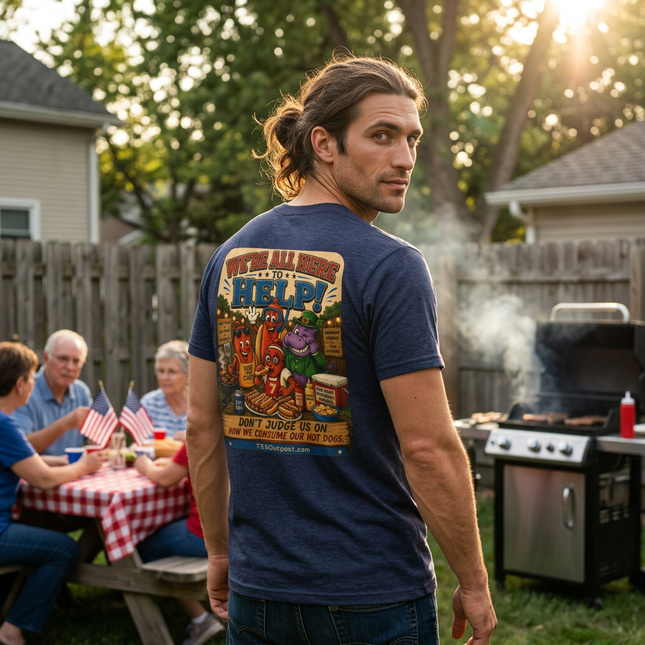 Ballpark Snorkel™ Hot Dog Eating Contest T-Shirt | Backyard BBQ Humor Tee Unisex CVC Jersey T-shirt