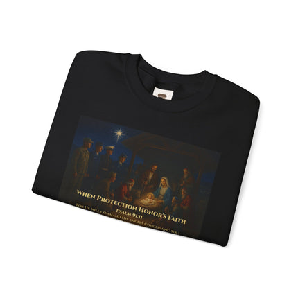 Military Nativity Sweatshirt – When Protection Honors Faith – Psalm 91:11 – Religious Path & Harper Collection