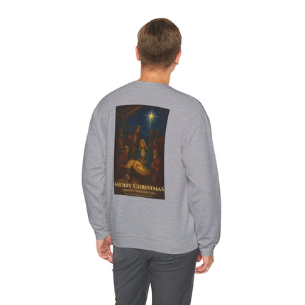 Religious Path Nativity Sweatshirt – Merry Christmas Back Print – Harper Military Edition – Christian Christmas Crewneck