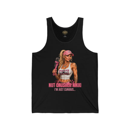 Nut Crusher Nikki™ “I’m Just Curious…” Unisex Jersey Tank Top