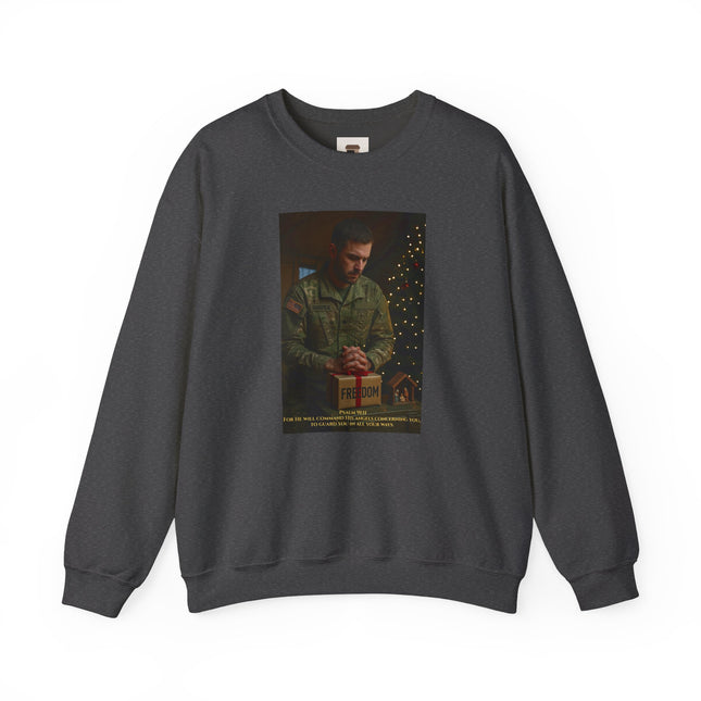 Religious Path Nativity Sweatshirt – Merry Christmas Back Print – Harper Military Edition – Christian Christmas Crewneck