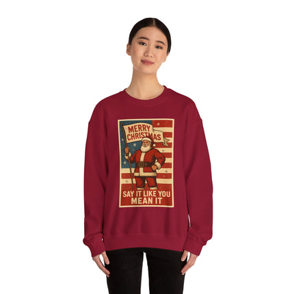 Merry Christmas Revival Sweatshirt | Say It Like You Mean It | Patriotic Holiday Crewneck by Trend Store Stop