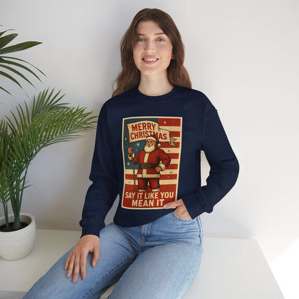Merry Christmas Revival Sweatshirt | Say It Like You Mean It | Patriotic Holiday Crewneck by Trend Store Stop