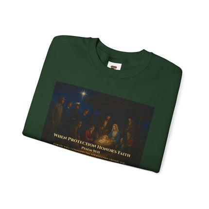 Military Nativity Sweatshirt – When Protection Honors Faith – Psalm 91:11 – Religious Path & Harper Collection