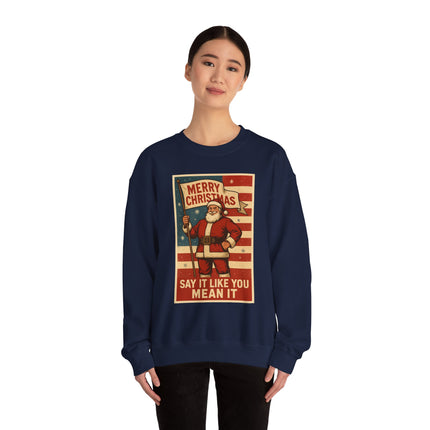Merry Christmas Revival Sweatshirt | Say It Like You Mean It | Patriotic Holiday Crewneck by Trend Store Stop
