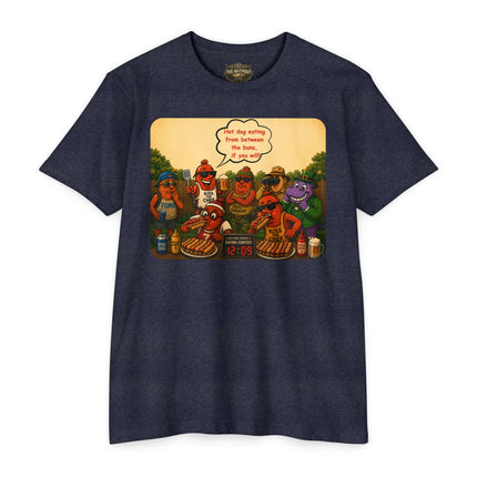 Ballpark Snorkel™ Hot Dog Eating Contest T-Shirt | Backyard BBQ Humor Tee Unisex CVC Jersey T-shirt