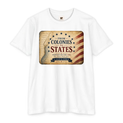 From Colonies to States – 1776 Patriotic July 4th Shirt = Unisex CVC Jersey T-shirt