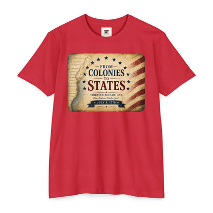 From Colonies to States – 1776 Patriotic July 4th Shirt = Unisex CVC Jersey T-shirt