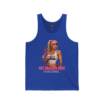 Nut Crusher Nikki™ “I’m Just Curious…” Unisex Jersey Tank Top