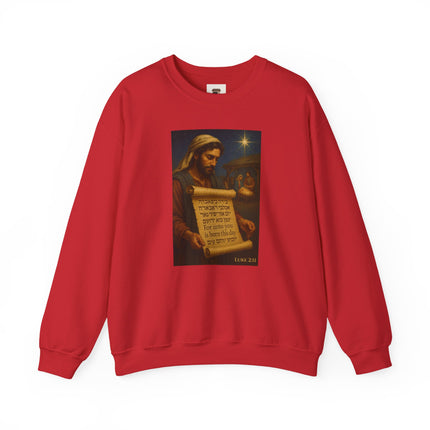 Luke 2:11 Nativity Scroll Sweatshirt – For Unto You Is Born This Day – Religious Path Collection