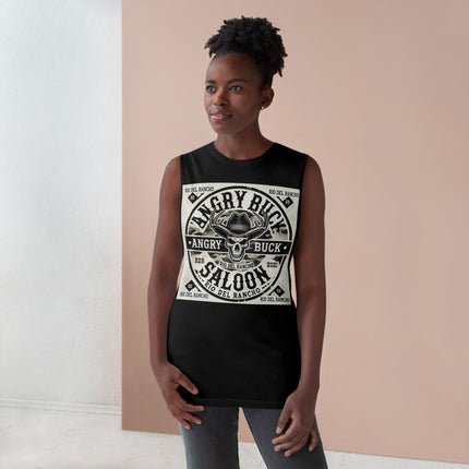Rio Del Rancho - Angry Buck Saloon - Unisex Barnard Tank Top - 100% Combed Ringspun Cotton | Sizes - XS-3Xl