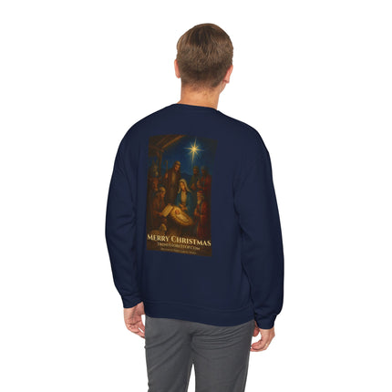 Religious Path Nativity Sweatshirt – Merry Christmas Back Print – Harper Military Edition – Christian Christmas Crewneck