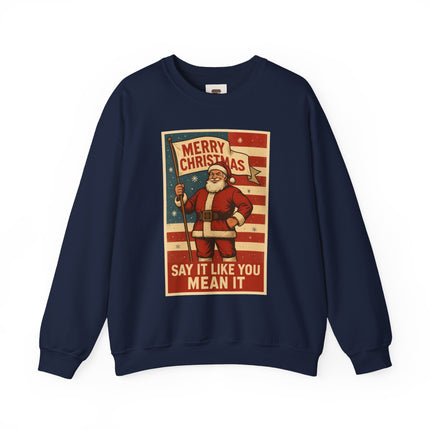 Merry Christmas Revival Sweatshirt | Say It Like You Mean It | Patriotic Holiday Crewneck by Trend Store Stop