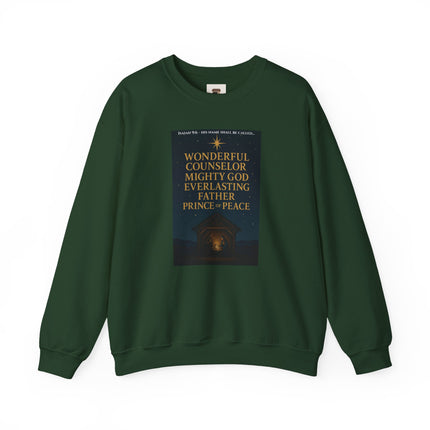 Isaiah 9:6 Nativity Sweatshirt – Wonderful Counselor, Mighty God, Everlasting Father, Prince of Peace – Religious Path Collection