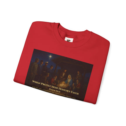 Military Nativity Sweatshirt – When Protection Honors Faith – Psalm 91:11 – Religious Path & Harper Collection