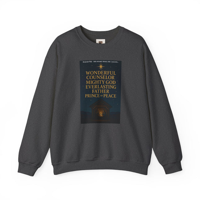 Isaiah 9:6 Nativity Sweatshirt – Wonderful Counselor, Mighty God, Everlasting Father, Prince of Peace – Religious Path Collection
