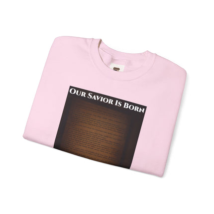 Our Savior Is Born – Full Scripture Manger Panel Sweatshirt – Luke 2:1–14 – Religious Path Collection – Christian Christmas Crewneck