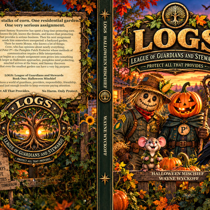 Full paperback cover of LOGS: League of Guardians and Stewards — Halloween Mischief by Wayne Wyckoff, showing the illustrated front, spine, and back cover
