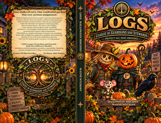 Full paperback cover of LOGS: League of Guardians and Stewards — Halloween Mischief by Wayne Wyckoff, showing the illustrated front, spine, and back cover