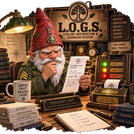Sergeant Grit reviews a protection report at LOGS headquarters in the illustrated children's book Halloween Mischief